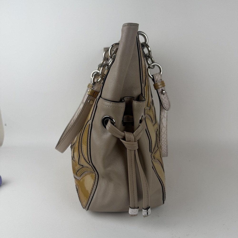 Coach Tote Bag Womens Yellow Patent Leather CC Enamel Taupe‎ Shoulder 16449 - Picture 4 of 10